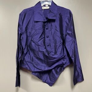 Tory Burch Iridescent Aubergine Taffeta Wrap Shirt Size 14